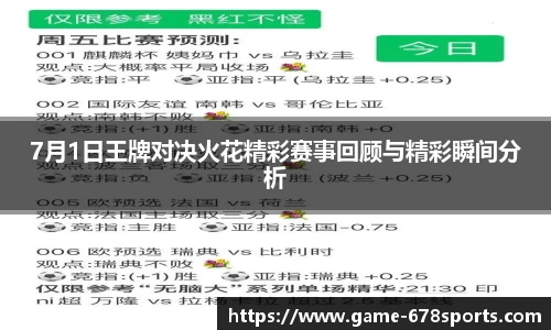 7月1日王牌对决火花精彩赛事回顾与精彩瞬间分析